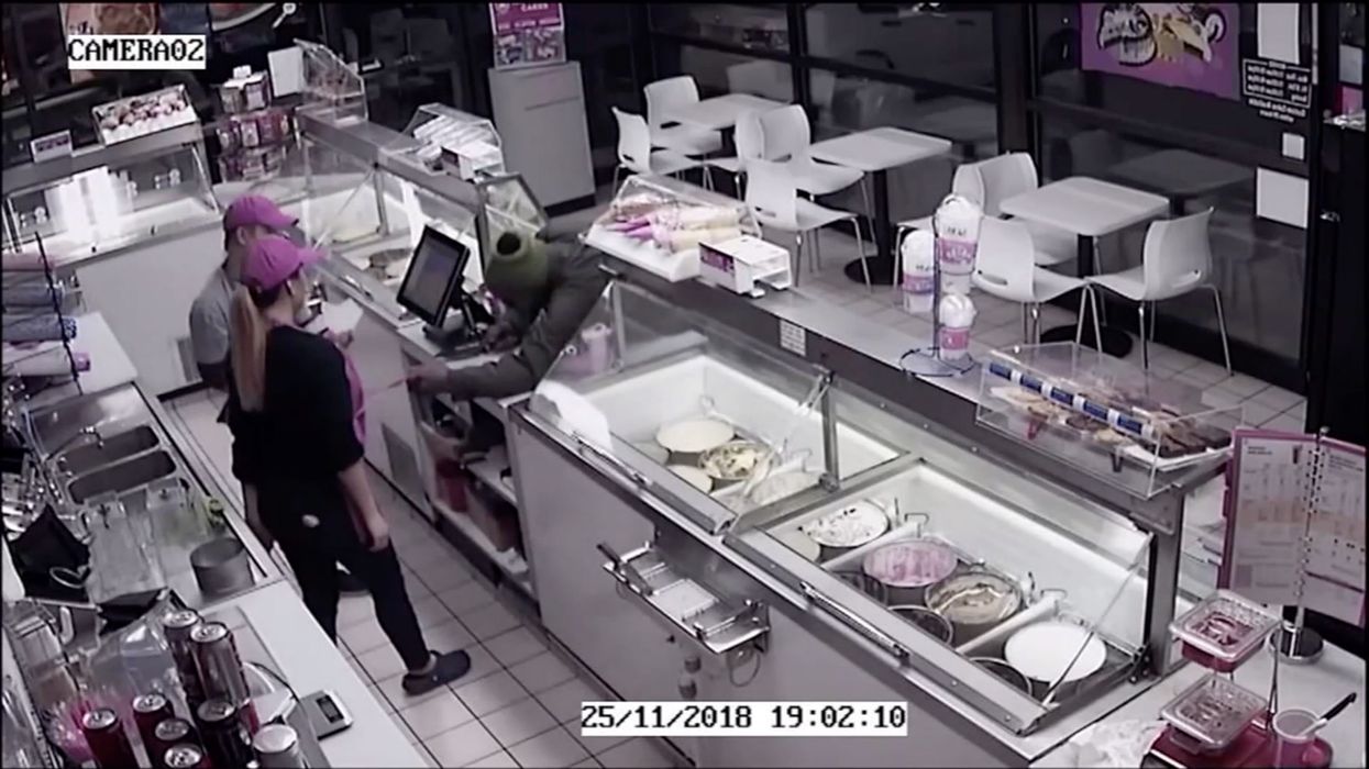 Baskin Robbins employee fends off armed robber, can be seen disarming suspect in dramatic video footage