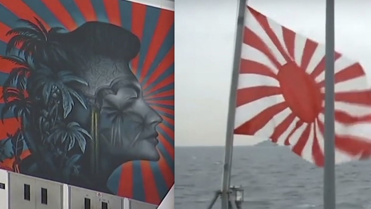 Korean activists offended by public school mural 'similar' to Japanese 'rising sun' flag. But district isn't budging.