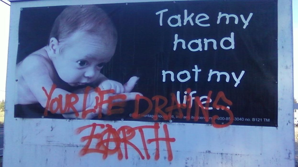Vandals target pro-life billboards, scrawl 'your life drains earth' beneath picture of baby