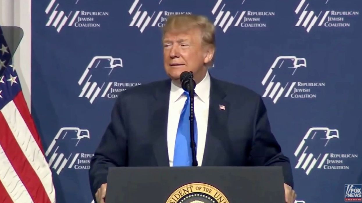 WATCH: Far-left protesters interrupt Trump speech to GOP Jewish Coalition — then he fires back from podium