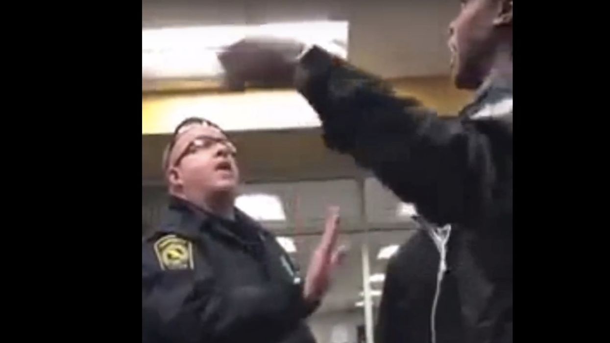 College student unleashes fury at MAGA hat-wearer in front of cops. Turns out he's 17 and on campus to decorate for his prom.