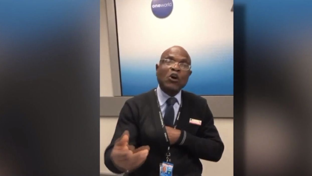'He might kill me': American Airlines customer service agent caught on video losing it with cop passenger, wife