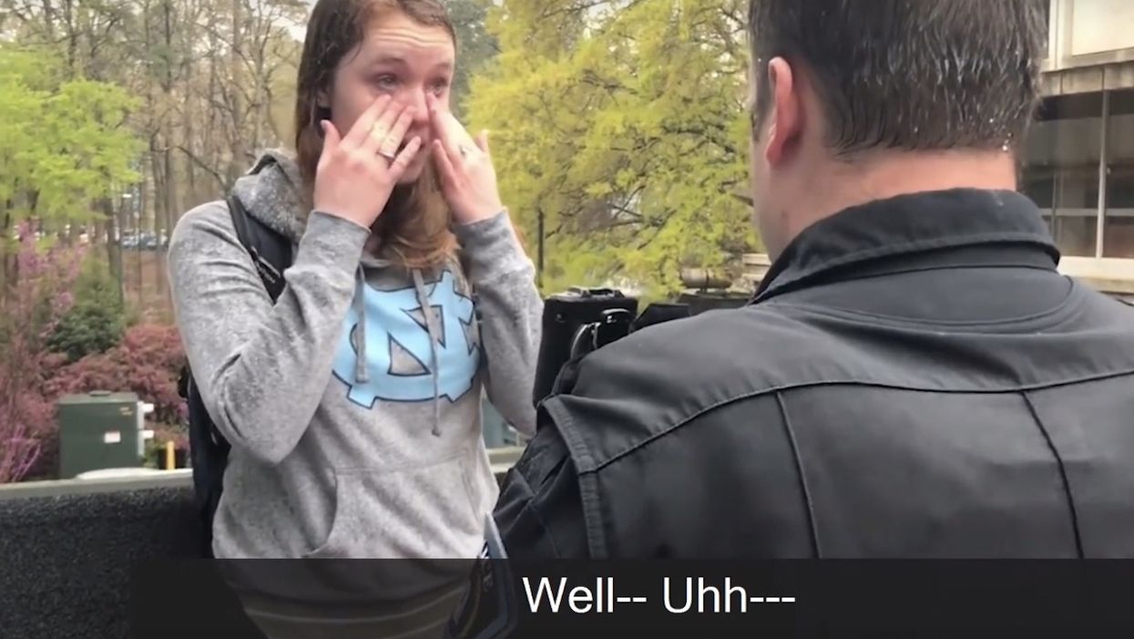 VIDEO: Abortion advocate cries, begs, pleads when college cop arrests her for stealing pro-life sign — and it's a major hoot