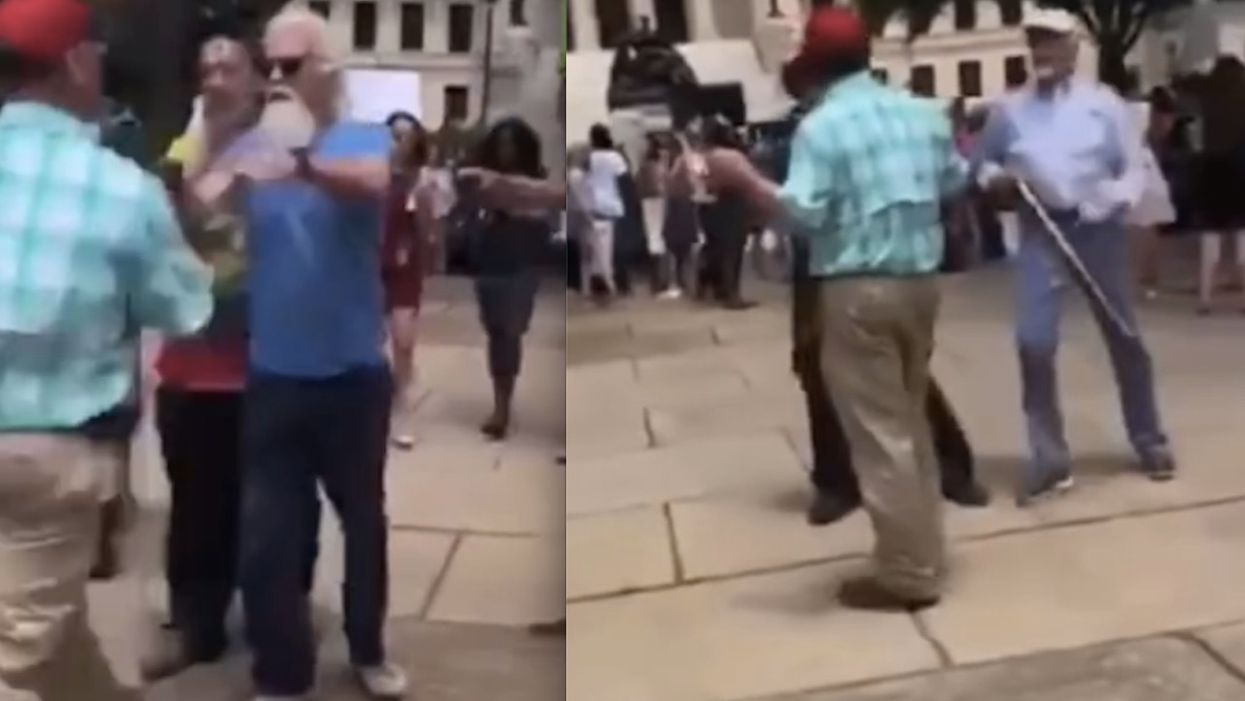 WATCH: Pro-life activist struck with cane, shoved by pro-choice demonstrators — and cop appears to just wave victim away