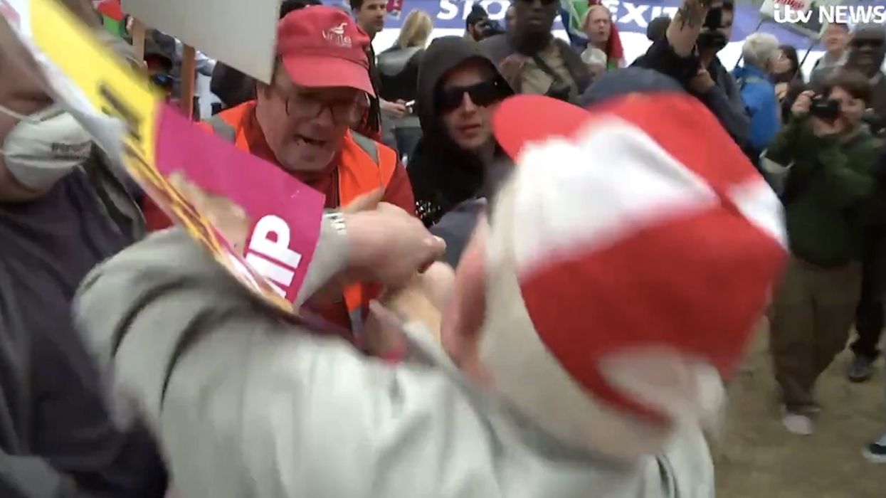 WATCH: Yet another Trump supporter attacked in London — an elderly man who's shoved to the ground by anti-Trump protesters