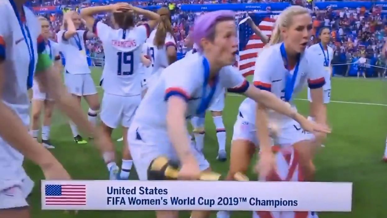 US women's soccer player drops American flag between legs and dances to celebrate World Cup title. Benghazi hero is not pleased.