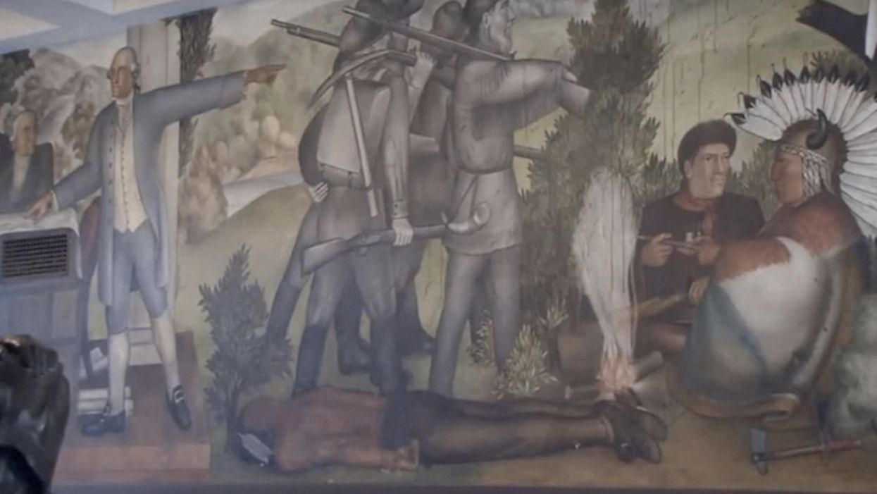 Hundreds of educators protest removal of George Washington mural that 'glorifies ... white supremacy' and 'traumatizes students'