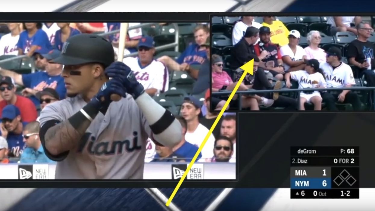 WATCH: Proud dad is interviewed in stands as he watches his son's first-ever major league game. Then his kid hits one deep.