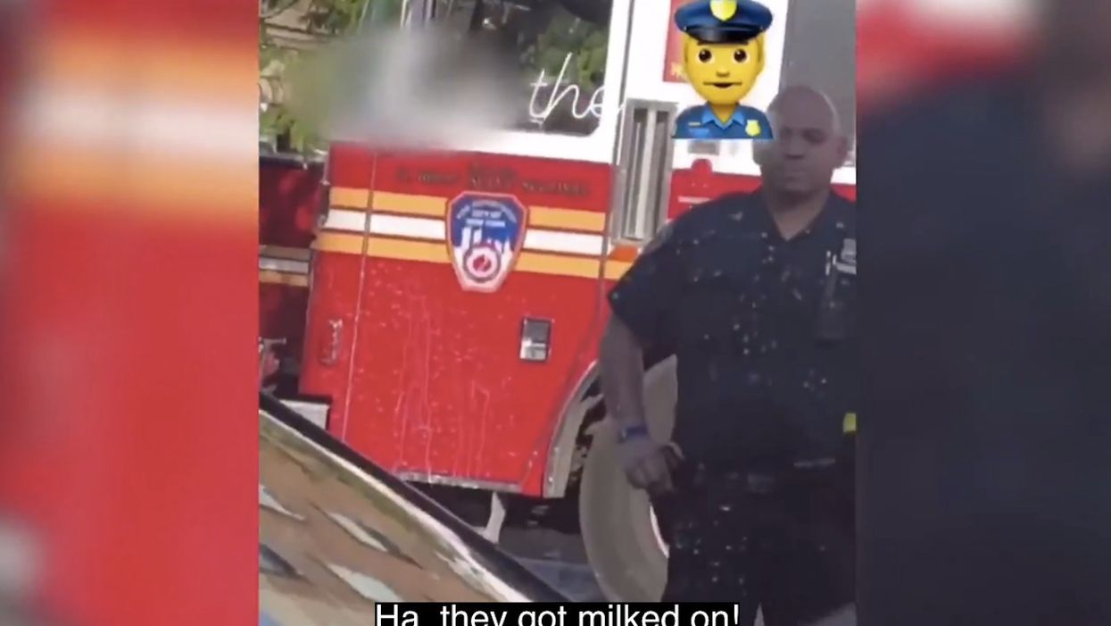 Milk thrown at NYPD officer after emergency call as crowd laughs, cheers: 'Ha! They got milked on!'