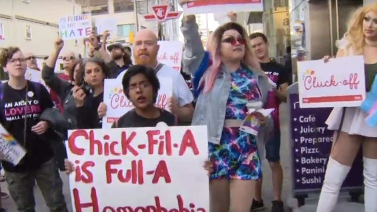 LGBTQ group, drag queens, animal-rights activists protest Toronto's first Chick-fil-A — and hungry customers walk right past 'die in'