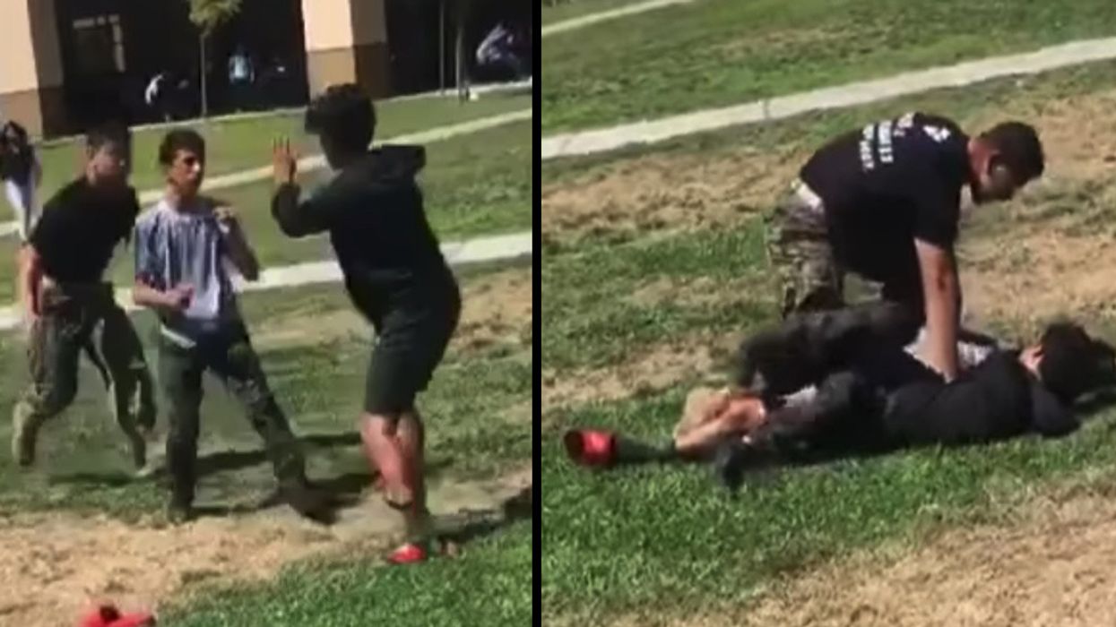 Parents complain after viral video shows U.S. marine stop two high school students from fighting
