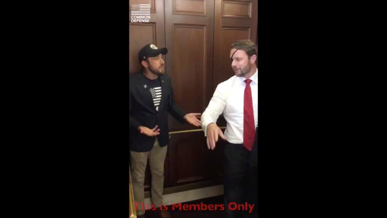 Hysterical veteran activists hound Dan Crenshaw, follow him into a private elevator. Crenshaw's response is nothing short of classy.