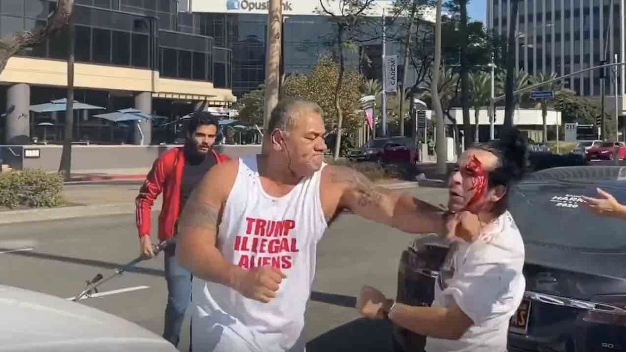 Things get bloody outside Democratic event as Trump supporter fights pair of anti-Trump counterprotesters
