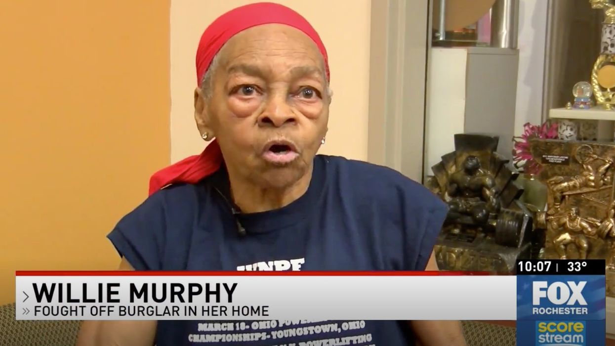 Burglary suspect breaks into 82-year-old female bodybuilder's home. He immediately regrets the choice after she unleashes impressive torrent of attacks.