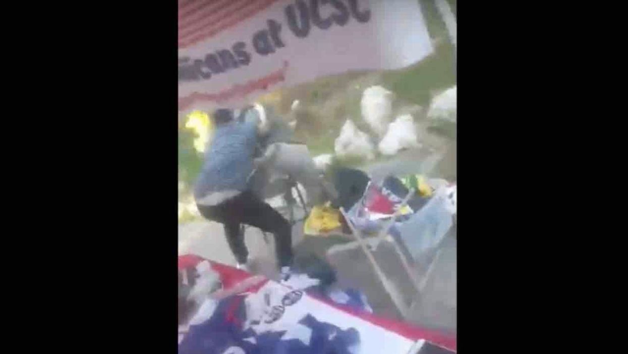 ​Triggered leftists caught on video physically attacking College Republicans, destroying display — and apparently getting away with it