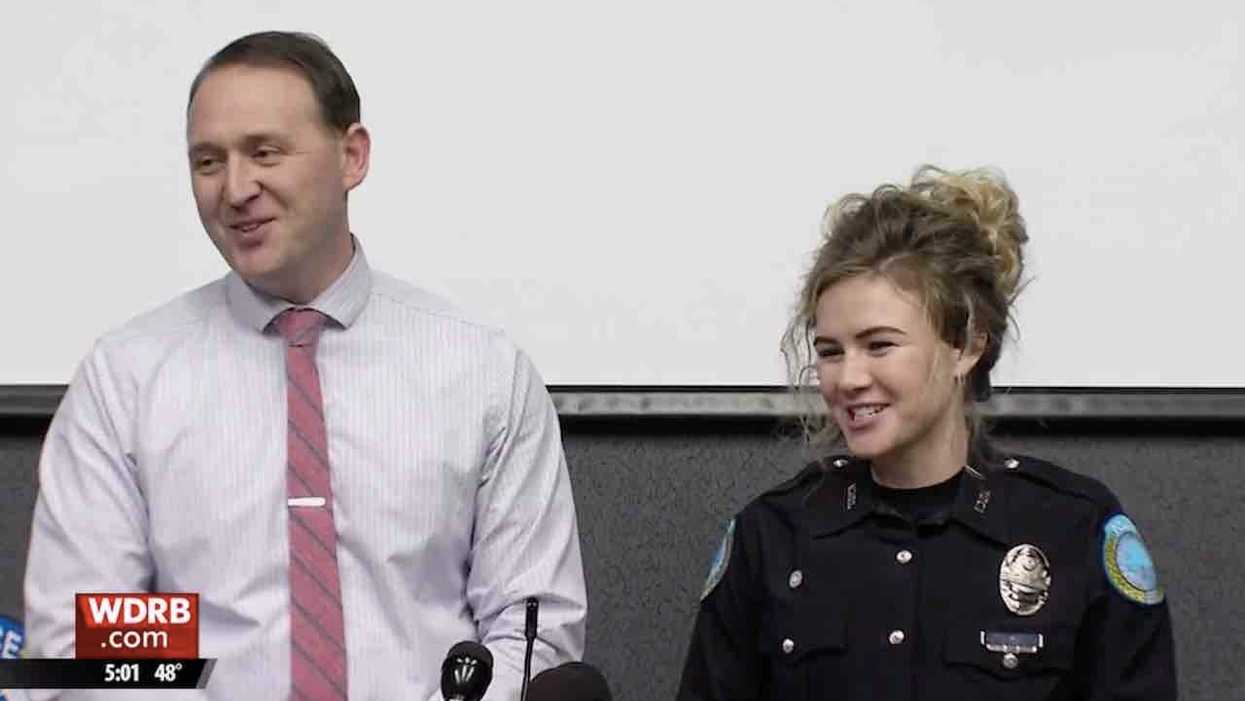 Newlywed cops enjoy off-duty date night at restaurant — until armed masked man walks in demanding cash. The lovebirds win this one.