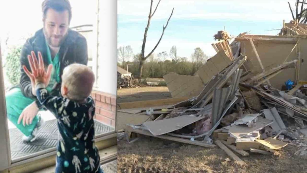 Photo goes viral of doctor giving high-five to toddler son through window to protect him from COVID-19. Days later, tornado destroys their home.