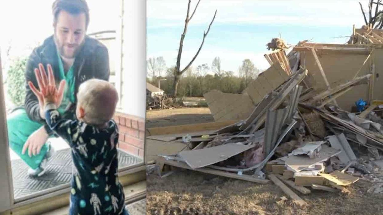 Photo goes viral of doctor giving high-five to toddler son through window to protect him from COVID-19. Days later, tornado destroys their home.
