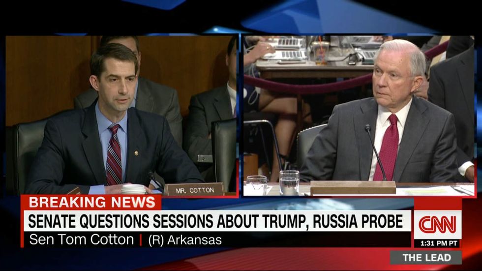 Tom Cotton 'pounds the idiocy' of Dems at Sessions hearing