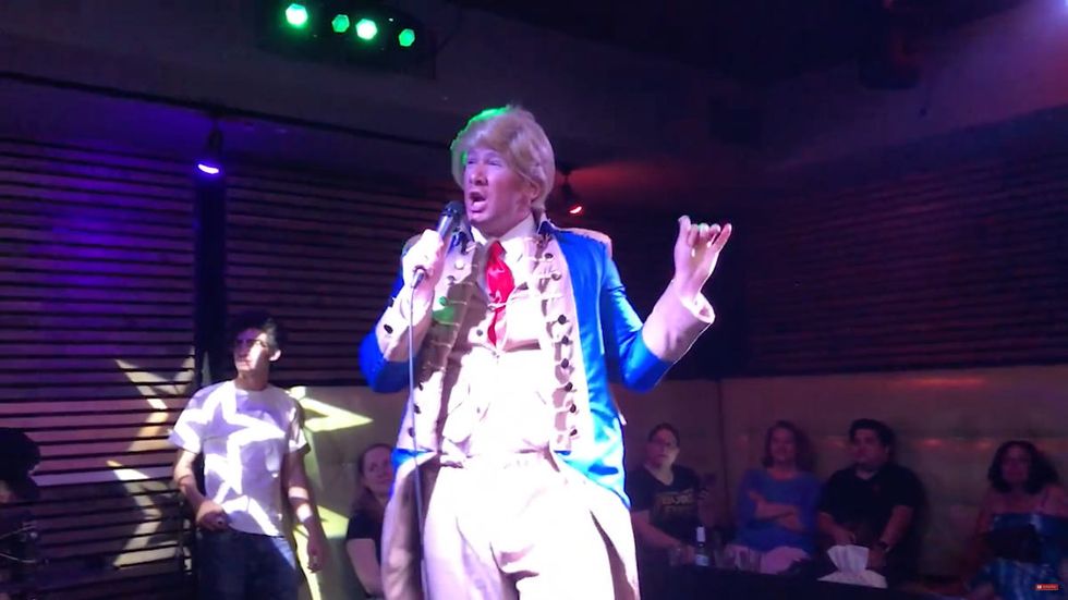 Steven Crowder crashes gay-bar karaoke night dressed as Trump