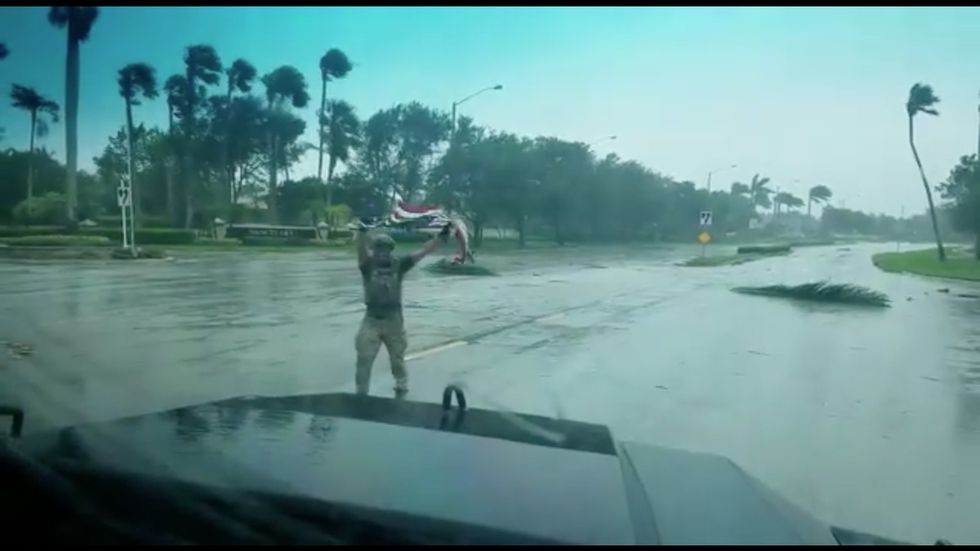 VIDEO: Irma first responders save fallen American flag