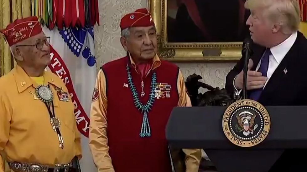 Trump just made a fauxcahontas Warren joke to Native Americans