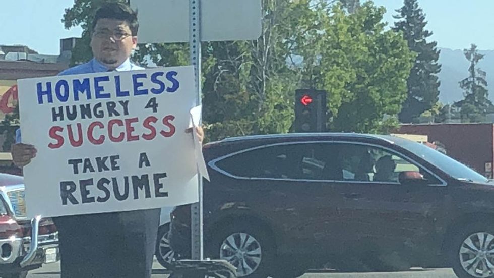 Homeless man's bold 'hungry' sign results in hundreds of job offers