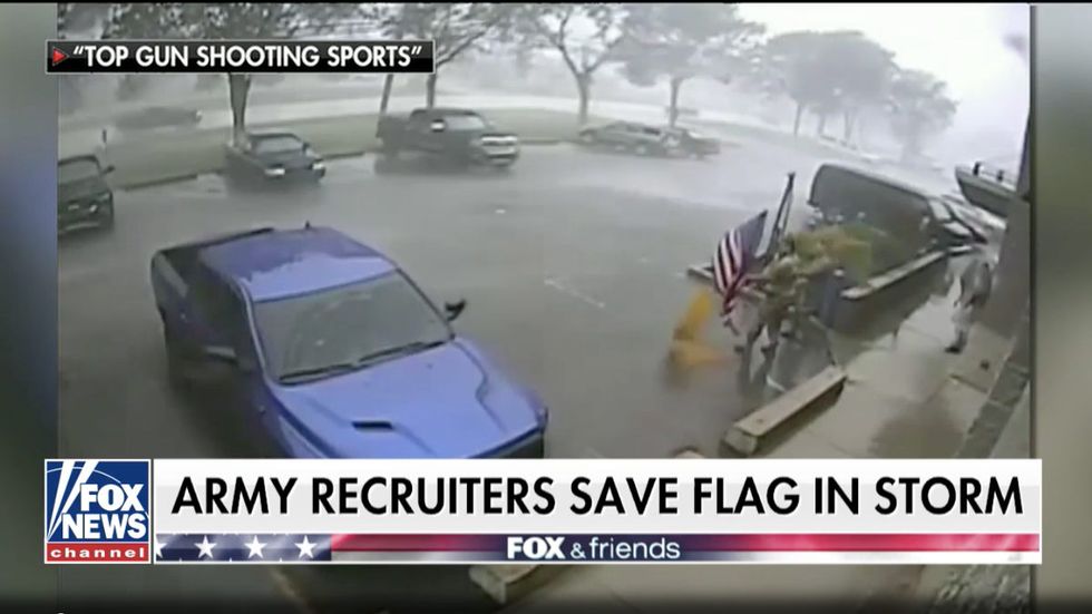 Bad storm blows American flag to the ground — Army sergeants were there in seconds