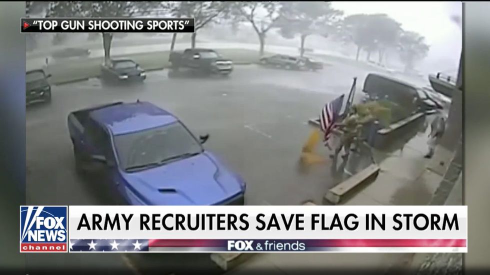 Bad storm blows American flag to the ground — Army sergeants were there in seconds