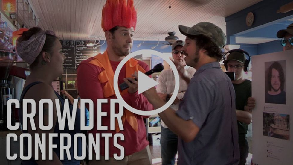 Watch: Steven Crowder confronts Antifa coward who wanted him lit on fire