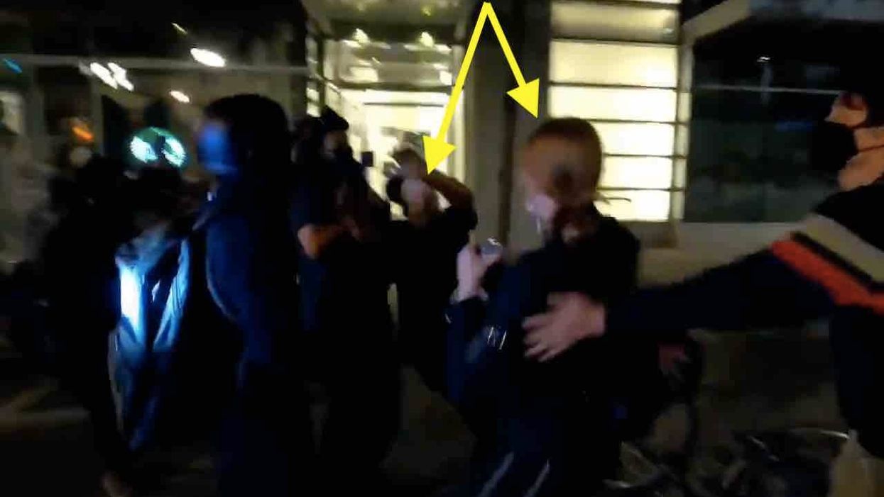 Portland militants gang up on elderly man, then one of them — apparently a woman — punches him in face, staggering him backward