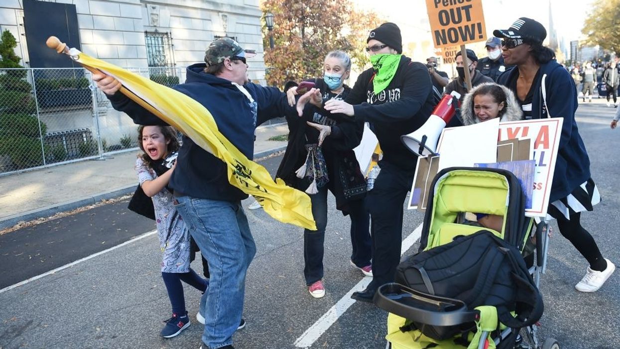 BLM and anti-fascist supporters attack multiracial family at Million MAGA March