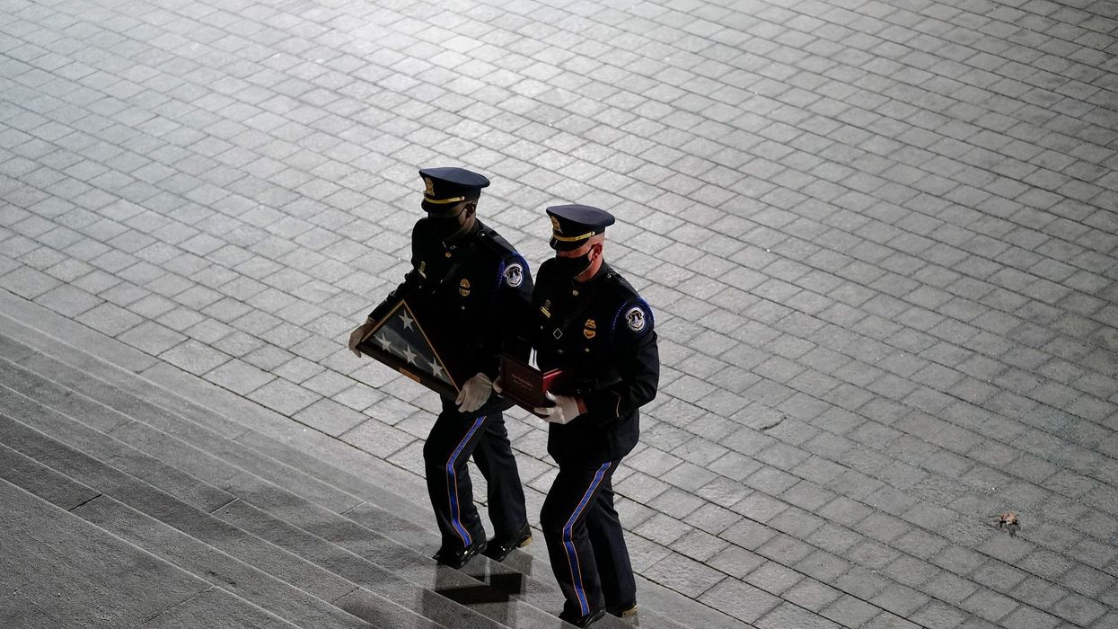 Remains of US Capitol Police Officer Brian Sicknick lie in honor in Rotunda