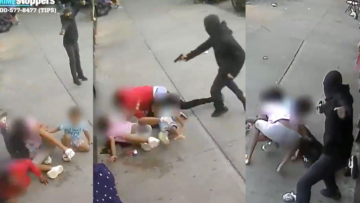 Shocking video shows terrified children ages 5 and 10 in the line of fire during brazen NYC attack