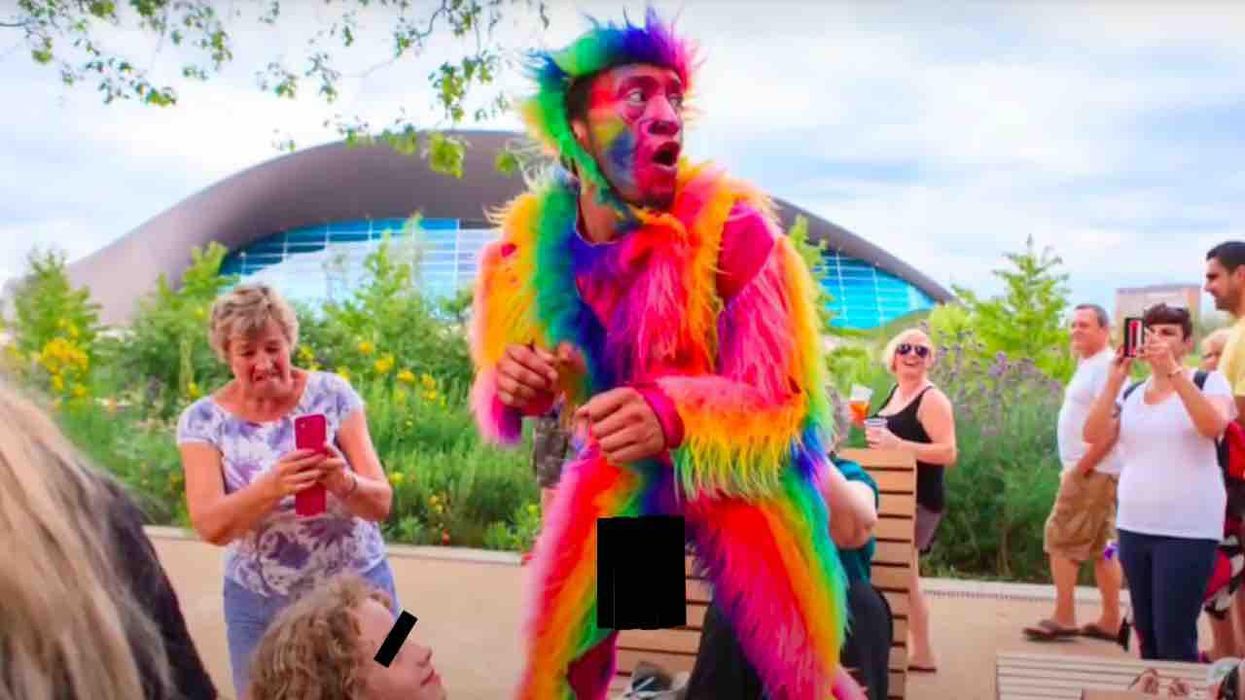 Actor in rainbow-colored monkey costume with fake penis, nipples, bare bottom appears at children's event at London library — and outrage erupts