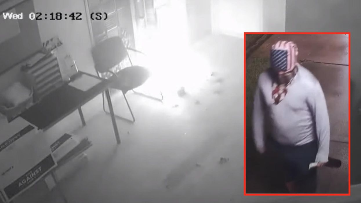 Security camera captures vandal tossing an incendiary device into Democratic Party offices in Austin