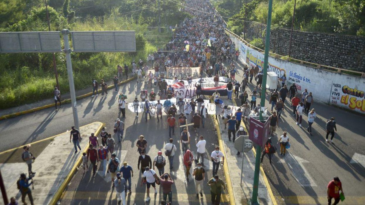 VIDEO: Migrant caravan bulldoze Mexican National Guard; organizer says Biden admin's policies pulling illegal immigrants to US 'like cattle'