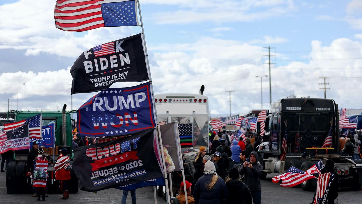 Hundreds cheer on launch of 'People's Convoy' from the Mojave Desert in California on its way to Washington, DC