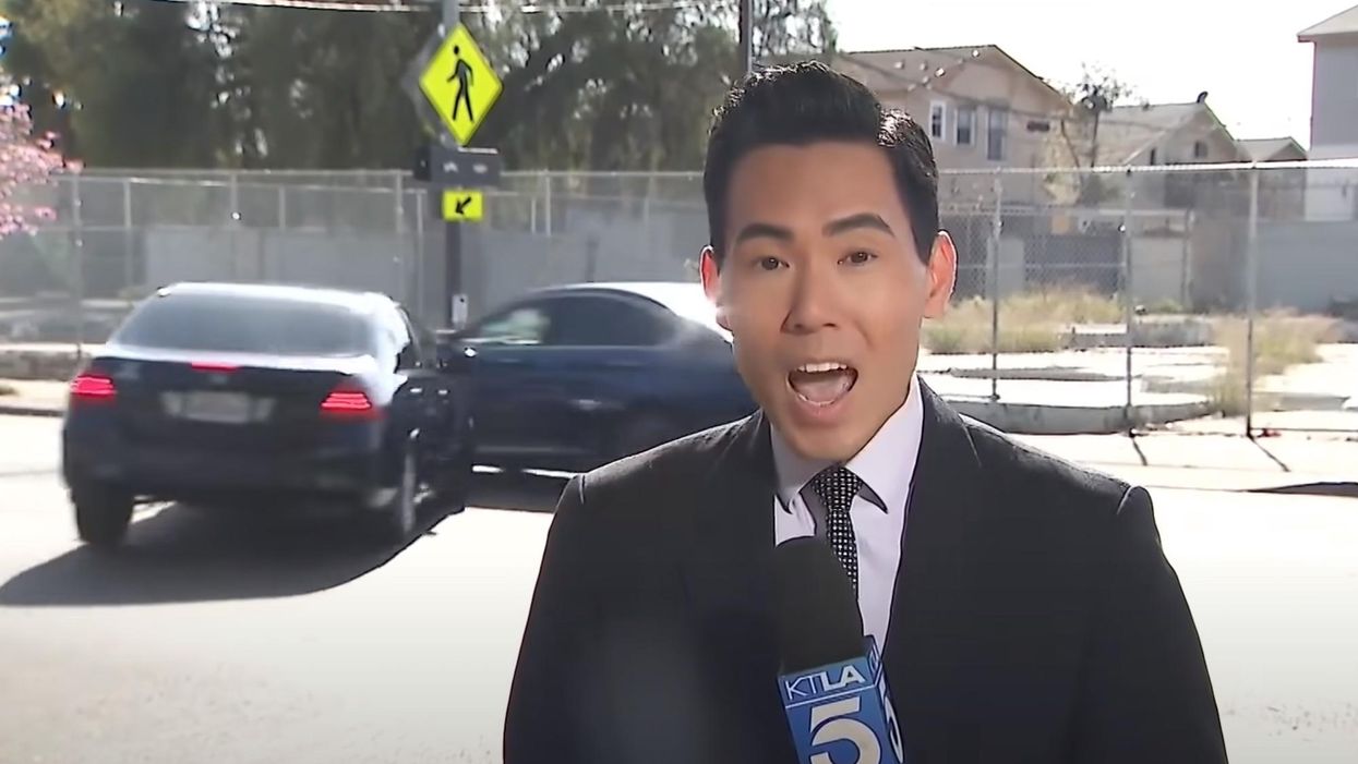 News camera catches car accident during report about one of the 'most dangerous' traffic areas in Los Angeles