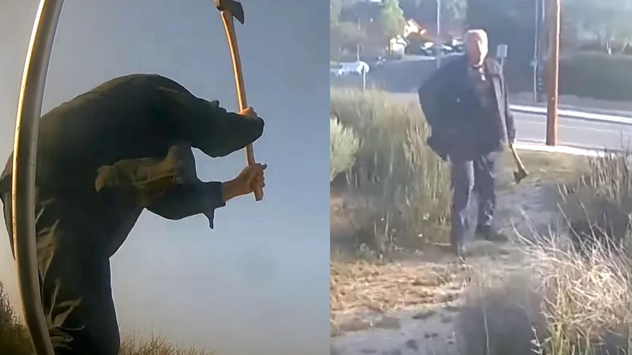 Insane video captures axe-wielding man attacking drums of a street musician before allegedly pulling out a gun