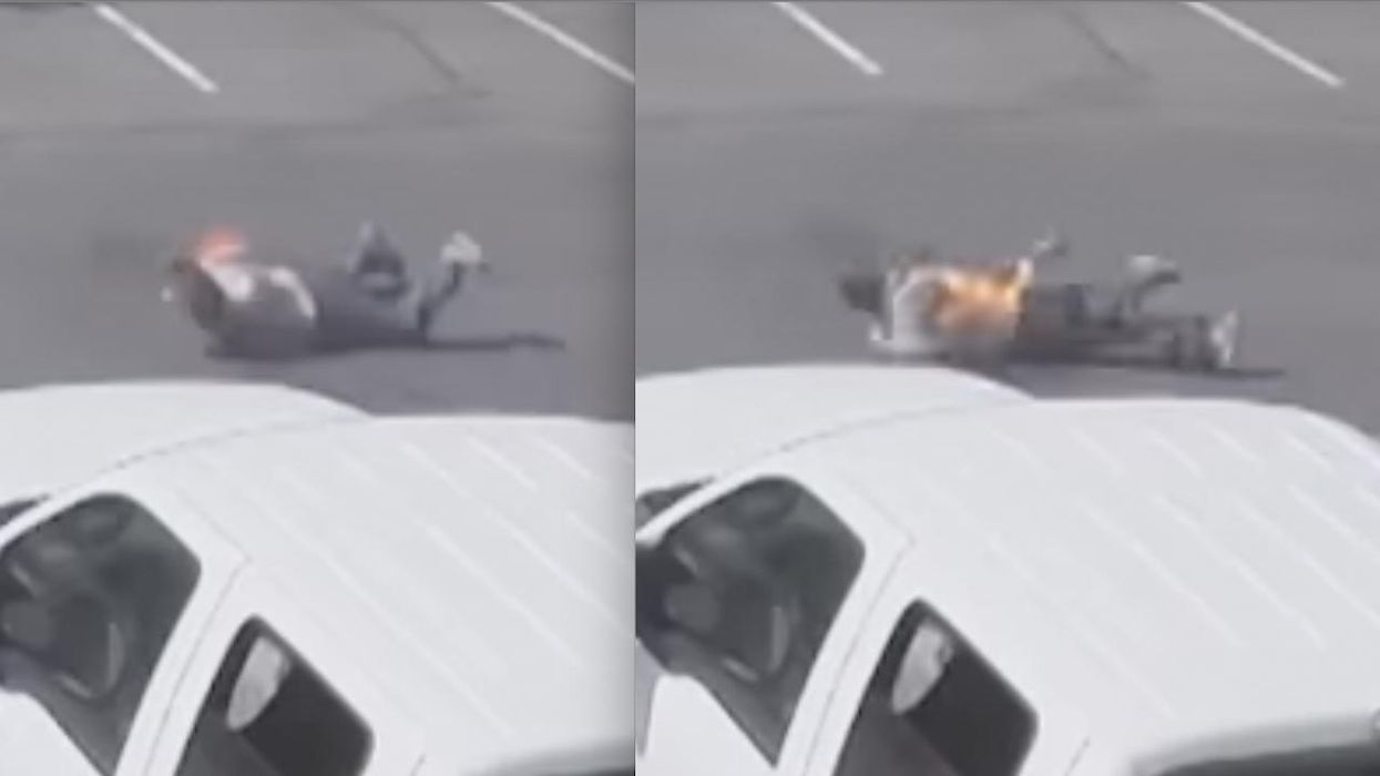 Video: Dim-witted gas thief pays for his misdeed, catches fire after drilling hole in truck's tank