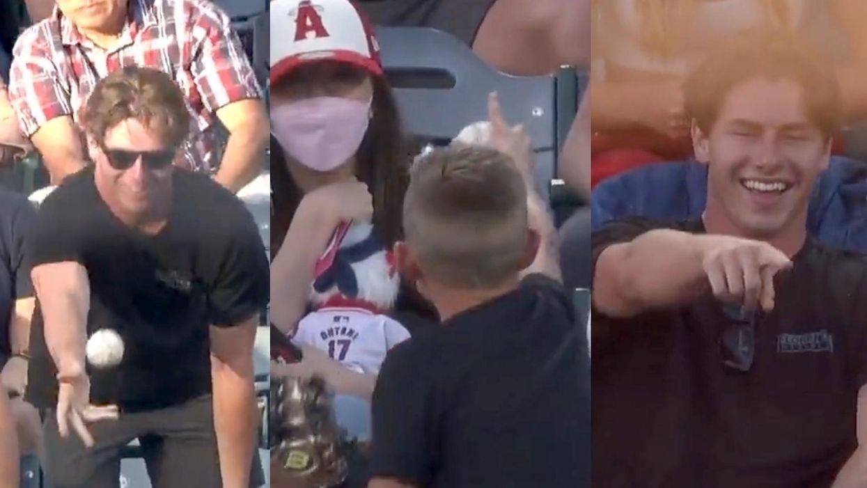 Baseball fan tosses a ball from the game to a boy and the video goes mega-viral after his amazing response