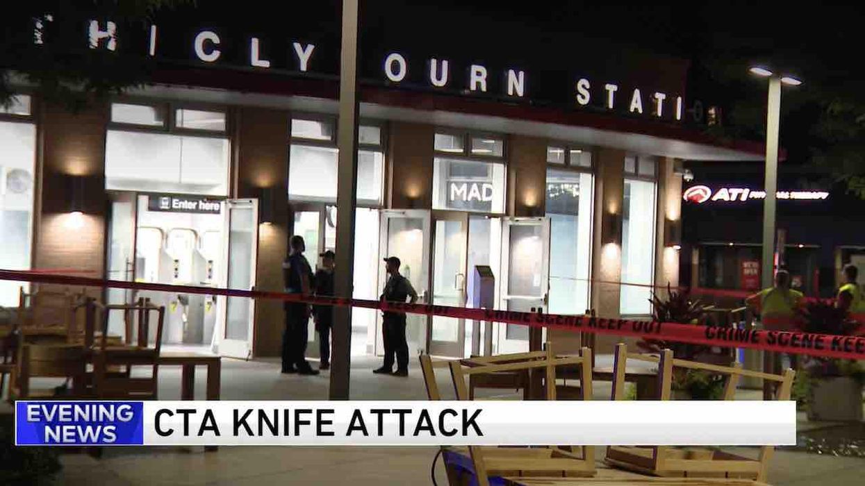 Attacked by 6 robbers with weapons, Chicago train rider pulls knife, fights back. 3 suspects wounded, all 6 arrested, victim wounded also.
