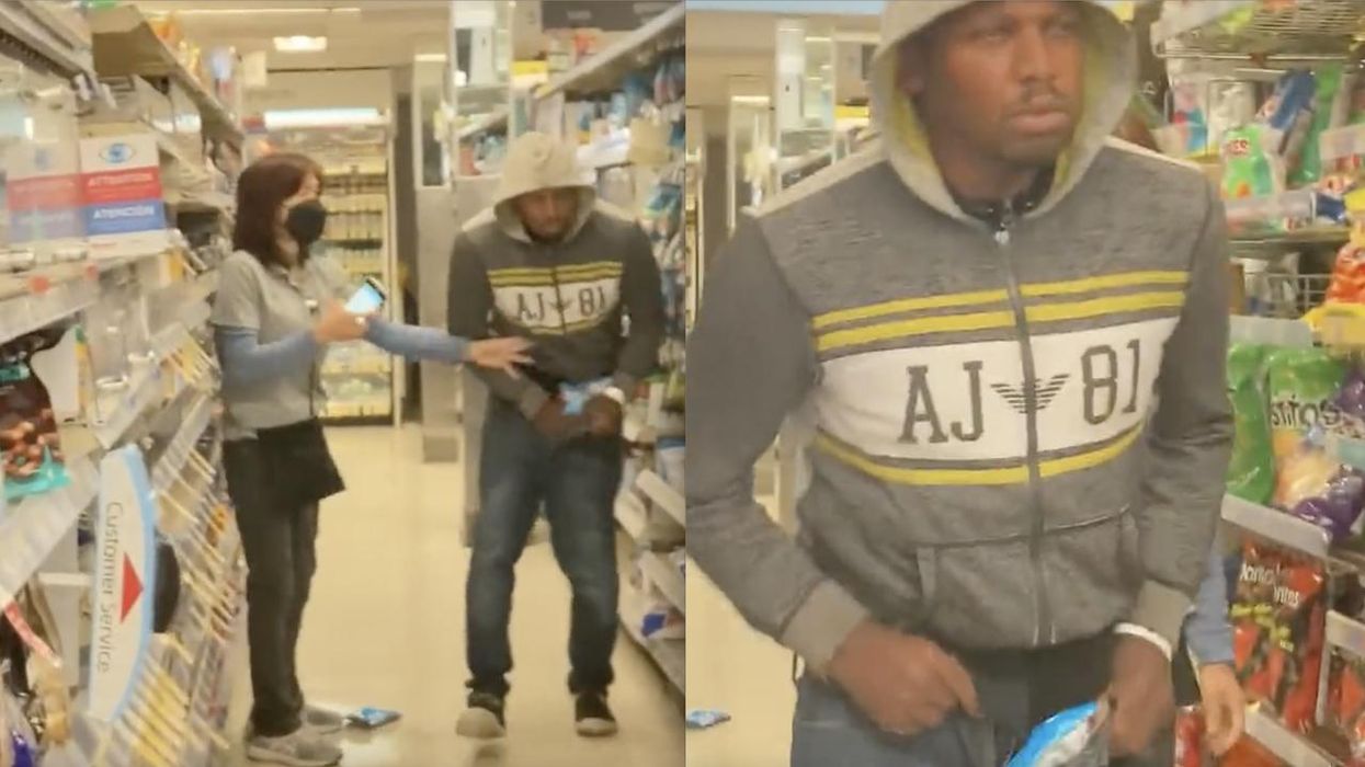 Video: Shoplifter brazenly stuffs store items down his pants; female worker tries to stop him. Later, she's criticized for trying to prevent theft.