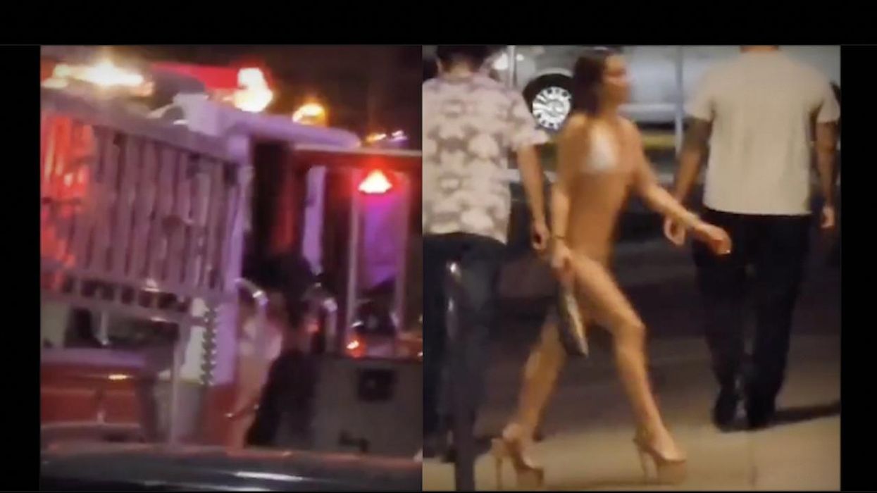 Bikini-clad woman in stilettos exits fire truck in front of Pink Poodle strip club in San Jose; mayor says 'heads must roll' if it's 'as bad as it looks'