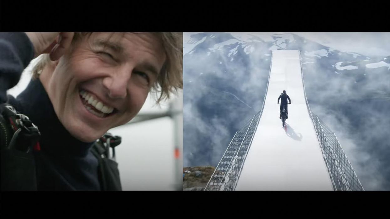 Insane video: Tom Cruise actually motorcycles off Norwegian cliff for 'Mission: Impossible' stunt. What he pulls off to survive it is even better.
