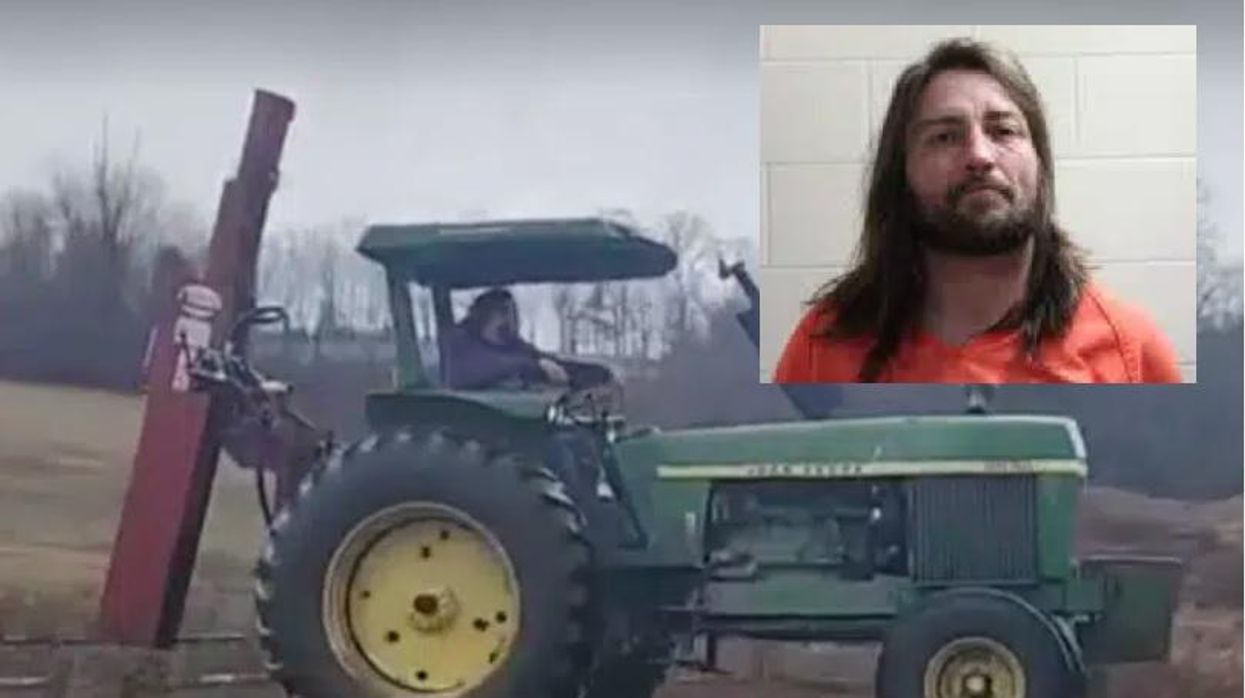 Man allegedly driving stolen tractor blows through red light, smashes into several cars in wild, 'low-speed' police chase: Video