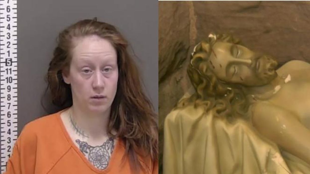 Topless woman arrested for allegedly smashing 'very unique' Jesus Christ statue at North Dakota cathedral