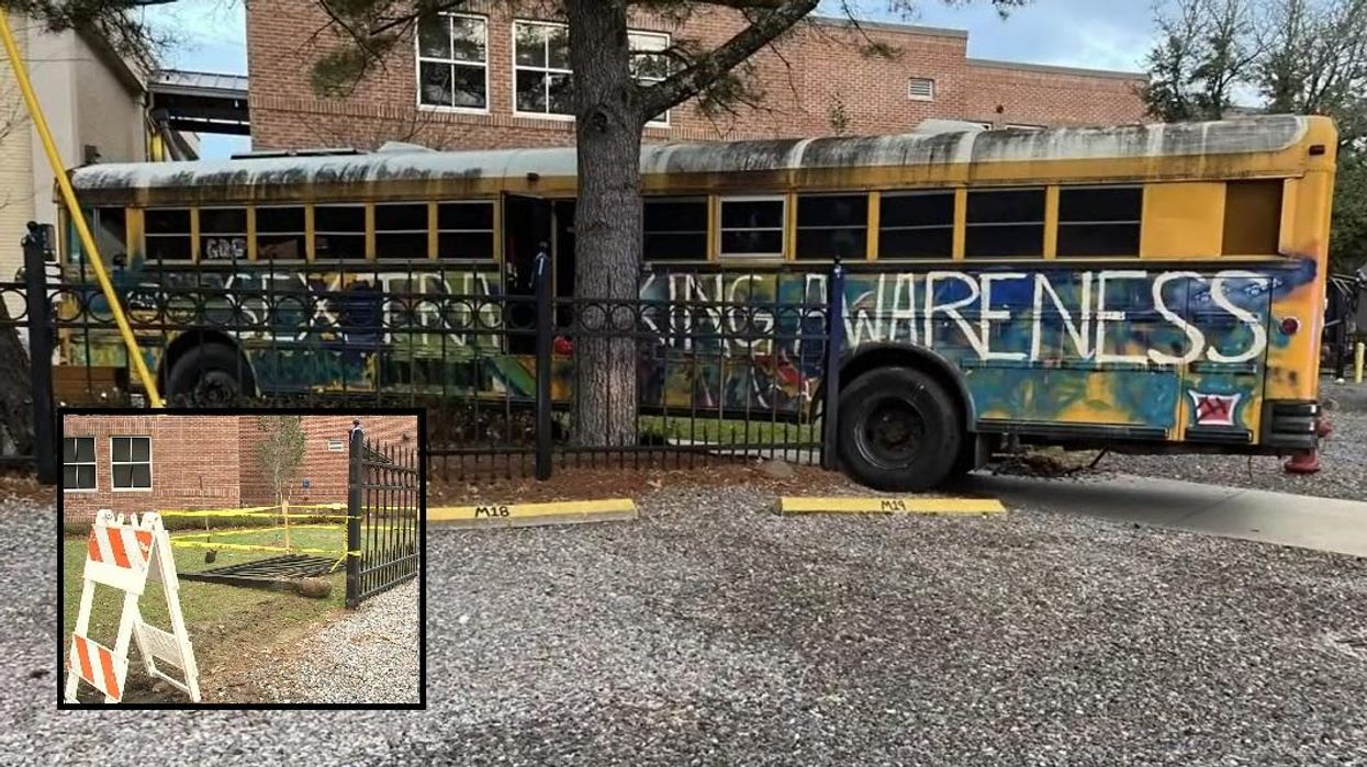Woman with blowtorch crashes 'repurposed' school bus on school property
