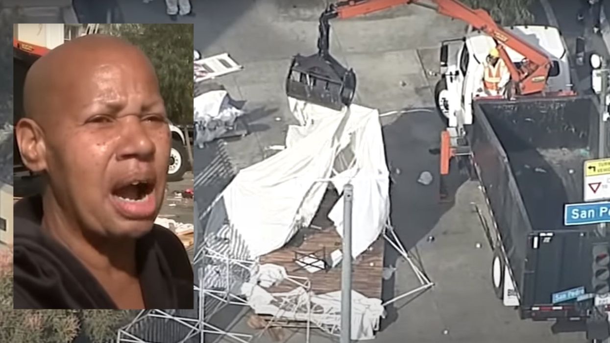 Homeless activist outraged that LA city workers tore down her 'tent mansion' that had a hot tub, linoleum floor, and kitchen